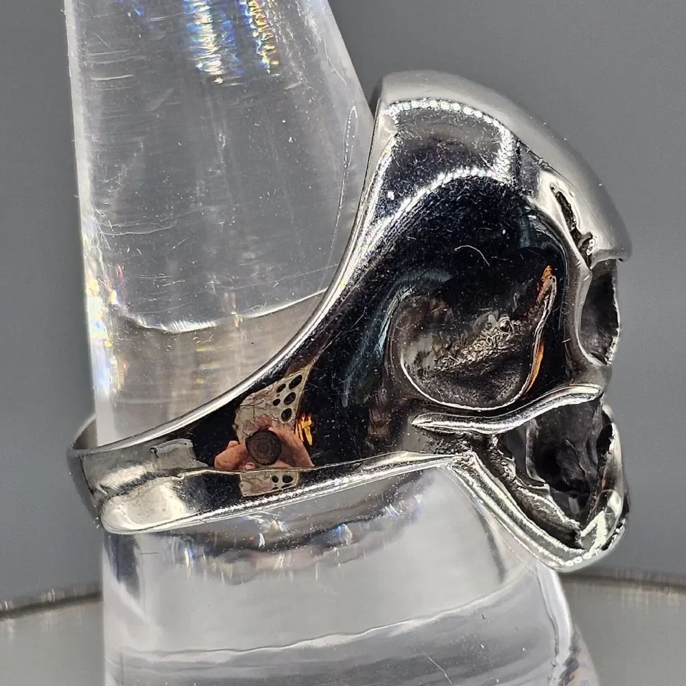Mens Stainless Steel Skull Ring Gothic Biker Malazan Jaghut Tusk Metal Size 10.5